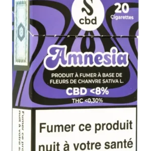 Paquet de 20 cigarettes au CBD Amnesia Sativa L., Taux CBD < 8% / THC < 0,3%.