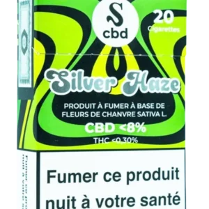 Paquet de 20 cigarettes au CBD Silver Haze (8% CBD) - Produits à fumer à base de chanvre Sativa L. en vente sur MayzenCBD.fr.