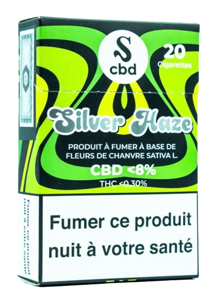 Paquet de 20 cigarettes au CBD Silver Haze (8% CBD) - Produits à fumer à base de chanvre Sativa L. en vente sur MayzenCBD.fr.