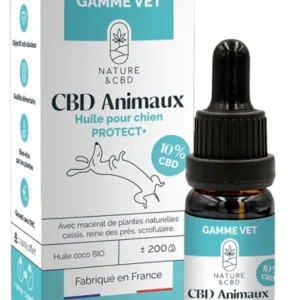 Huile CBD pour chien Protect+ Nature & CBD 10% (1000mg) - Bien-être animal disponible sur MayzenCBD.fr.